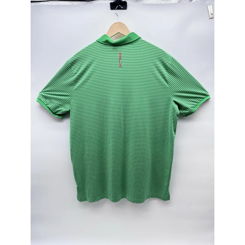 RLX Ralph Lauren Golf Polo Shirt Mens XXL Green White Striped Wicking Pink Logo